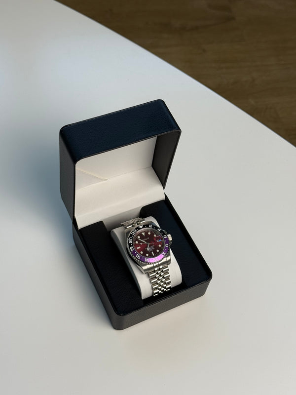 Luxury Watch Display Box – Black Leather with White Interior