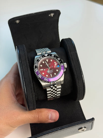 Étui de voyage luxe pour montre – Cuir noir avec intérieur velours