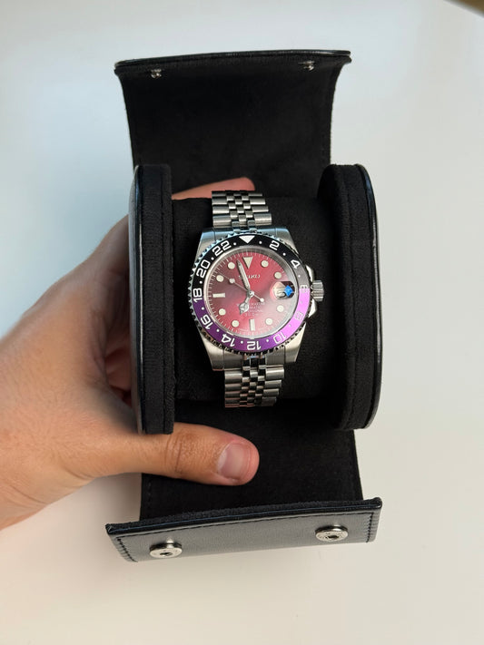 Étui de voyage luxe pour montre – Cuir noir avec intérieur velours