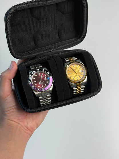 Boîte de voyage rigide pour 2 montres – Étui compact et résistant (noir)