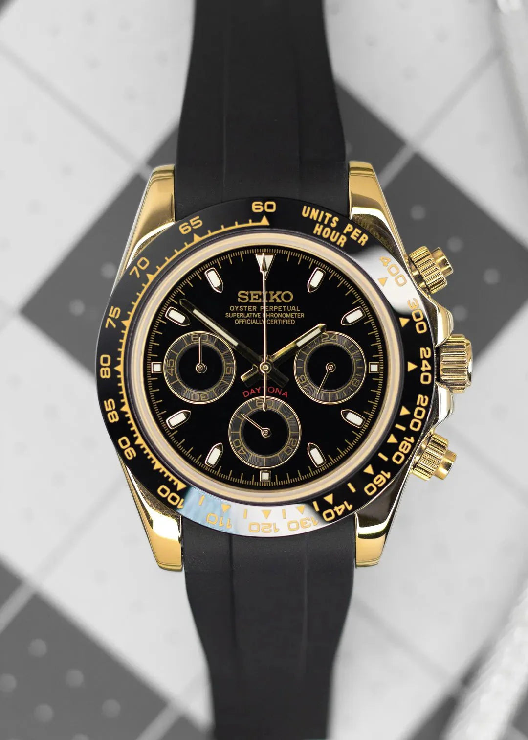 SEIKO MOD DAYTONA - GOLD BLACK RUBBER