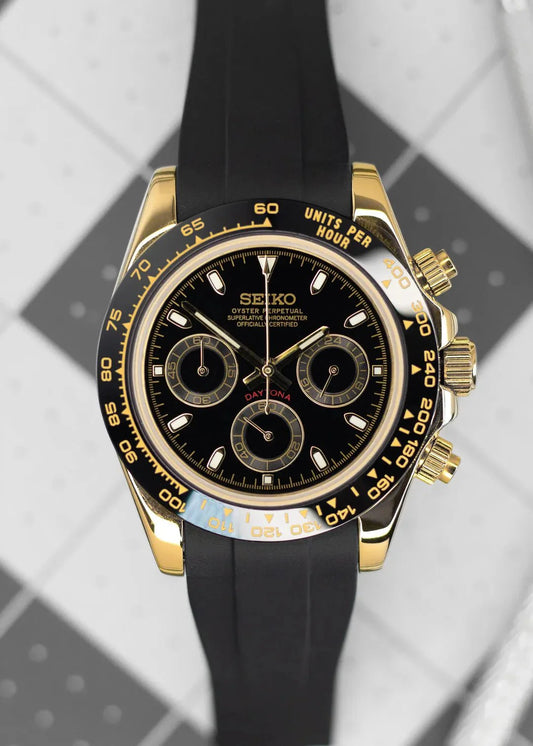 SEIKO MOD DAYTONA - GOLD BLACK RUBBER
