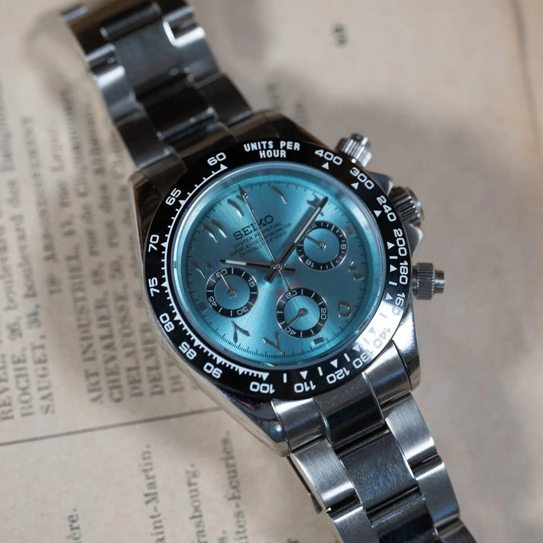 SEIKO MOD DAYTONA ARABIC ICE BLUE