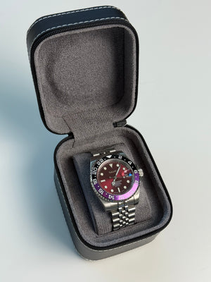 Boîte de voyage rigide pour montre – Cuir noir et intérieur velours (1 montre)