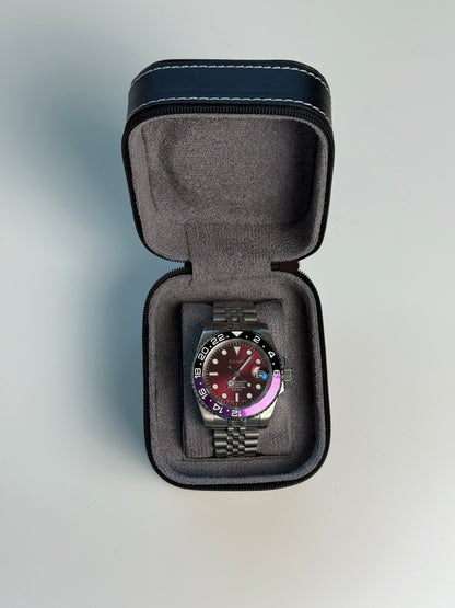 Boîte de voyage rigide pour montre – Cuir noir et intérieur velours (1 montre)
